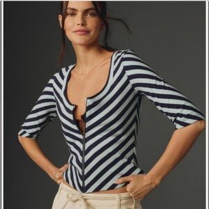 Anthropologie Maeve Front-Zip Scoop-Neck Blouse Top NWT